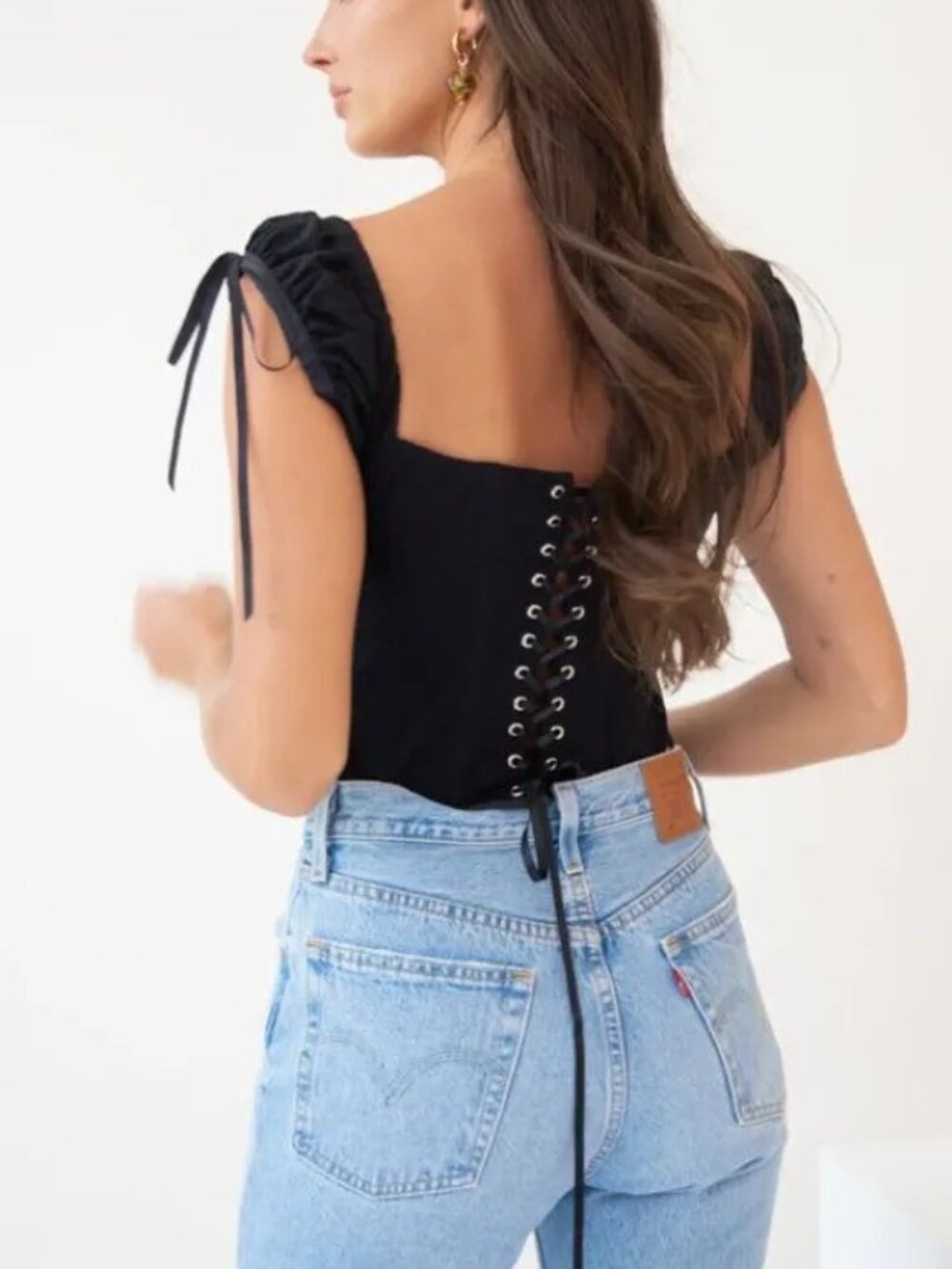 VRG GRL Rue Jean Lace Up Top - Black - Size Large